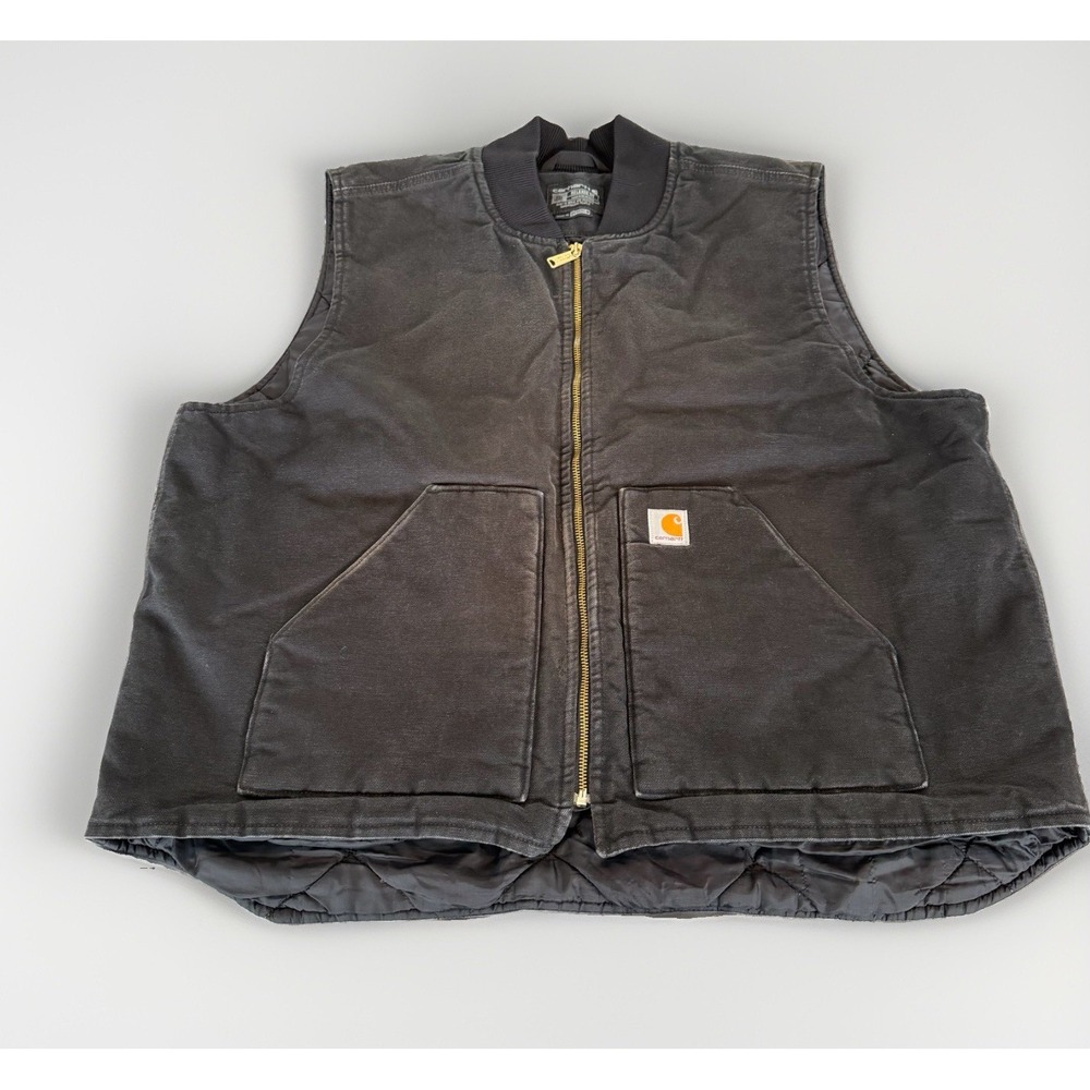 Carhartt Mens Relaxed Fit Duck Vest Black Faded Canvas Workwear OV0001-M Sz XXL